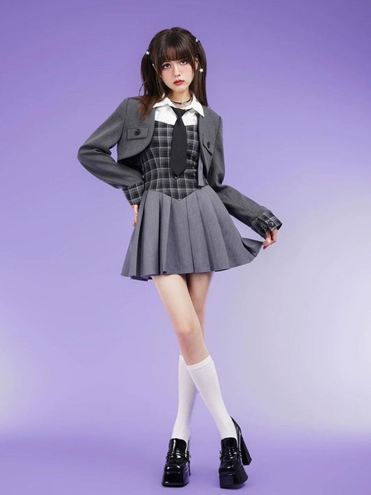 College style plaid suit dress【s0000003217】