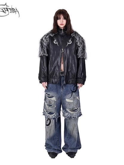 Genderless Black Silver Future Y2K Fur Fur Coat【s0000004826】