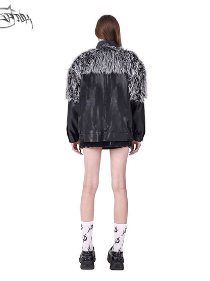 Genderless Black Silver Future Y2K Fur Fur Coat【s0000004826】