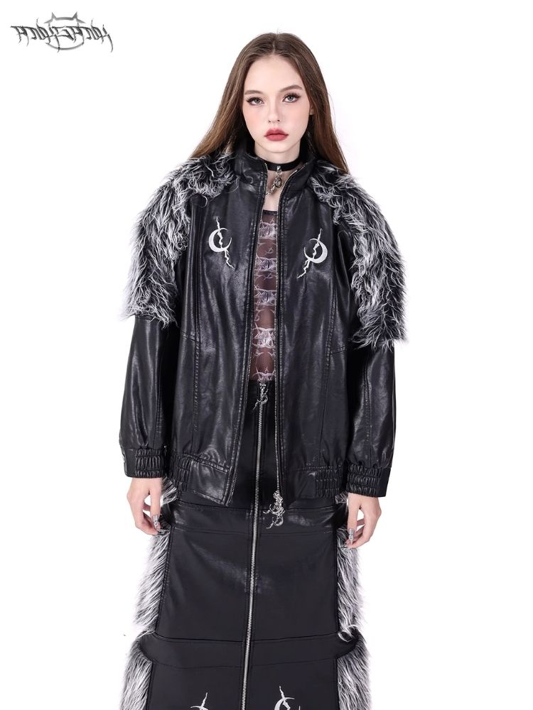 Genderless Black Silver Future Y2K Fur Fur Coat【s0000004826】