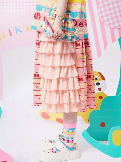 Original print cake stitching skirt【s0000002885】