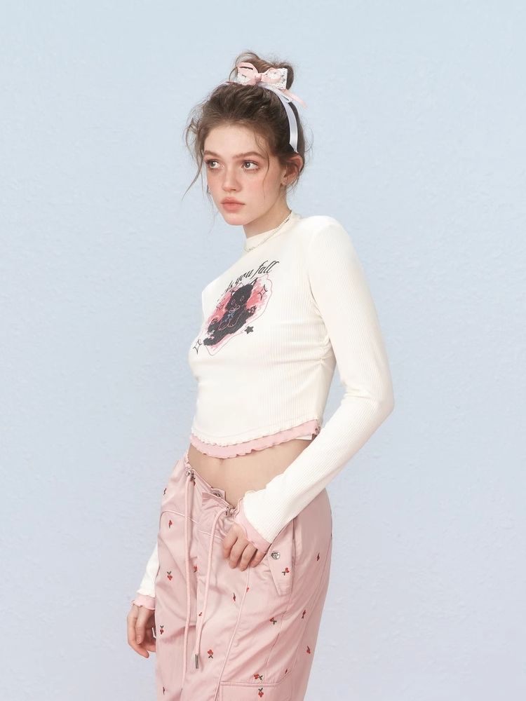 Slim Waist Splicing Design Short Long Sleeve T-Shirt【s0000006306】