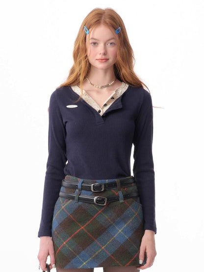 V-neck long-sleeved blouse【s0000006165】