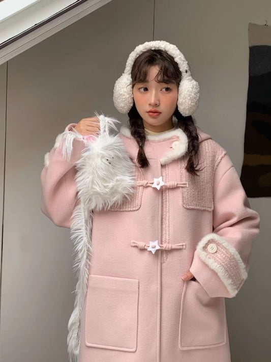 Cow horn button girl tweed coat[s0000005881]