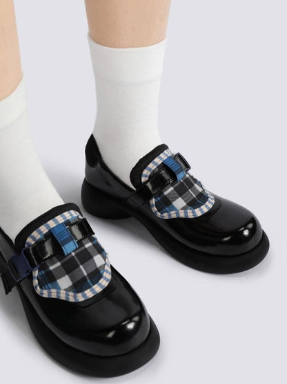 Plaid Velcro Leather Platform Loafers【s0000002687】