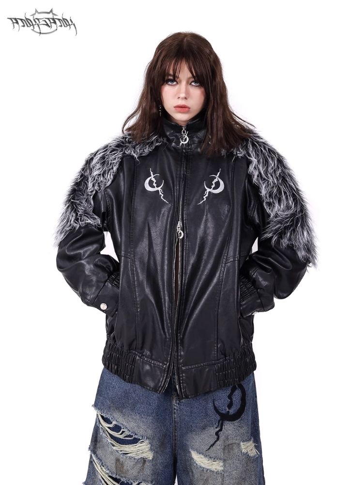 Genderless Black Silver Future Y2K Fur Fur Coat【s0000004826】