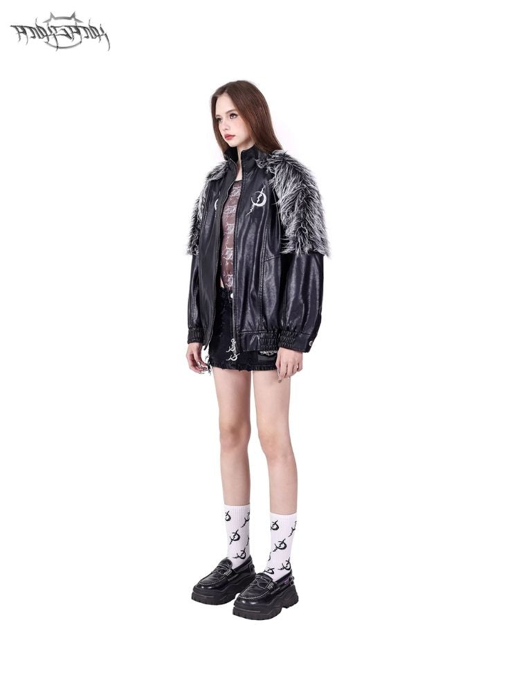 Genderless Black Silver Future Y2K Fur Fur Coat【s0000004826】