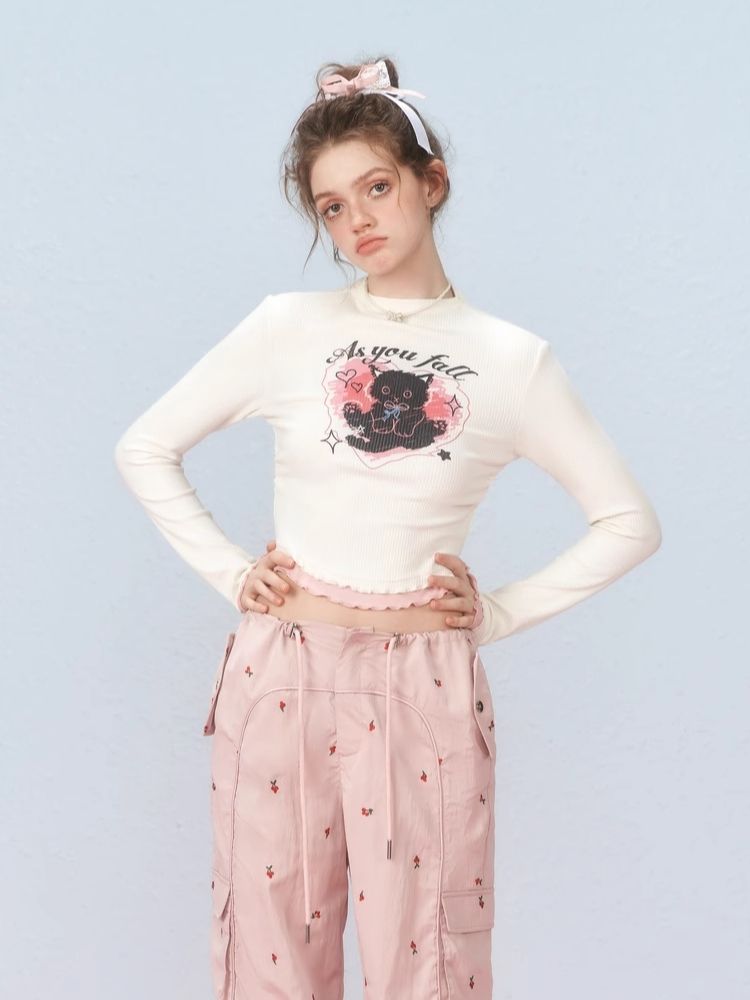 Slim Waist Splicing Design Short Long Sleeve T-Shirt【s0000006306】