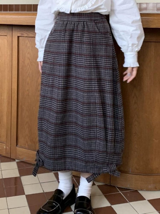 French retro plaid tweed bud skirt【s0000005870】