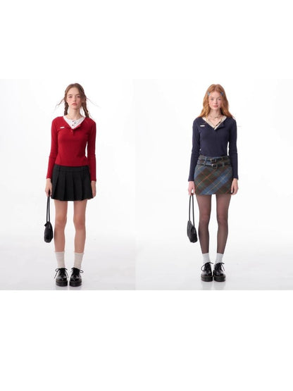 V-neck long-sleeved blouse【s0000006165】