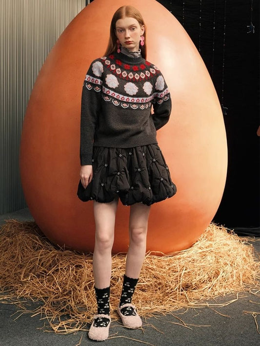 Bow Jacquard Wool Sweater【s0000005959】