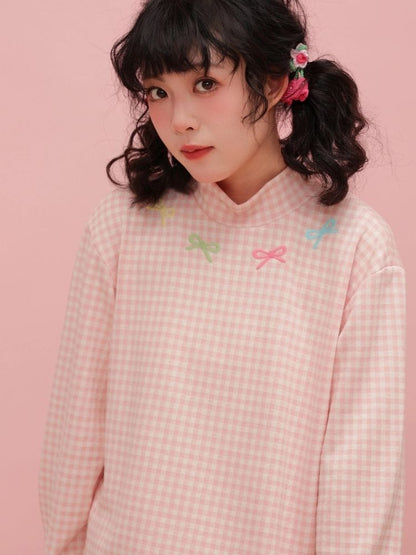 Retro Girl Colorful Bow Plaid Bottom Shirt【s0000004289】