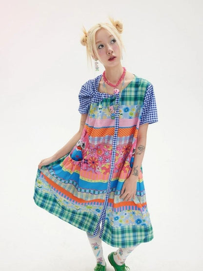 Flower Plaid Hanging Dress【s0000002944】