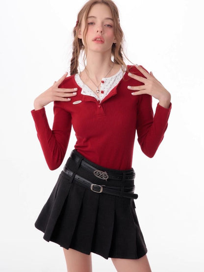 V-neck long-sleeved blouse【s0000006165】