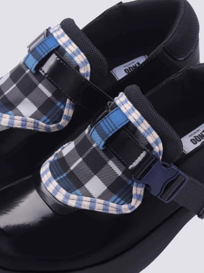 Plaid Velcro Leather Platform Loafers【s0000002687】