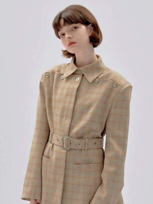 Khaki Loose Plaid Coat【s0000003364】