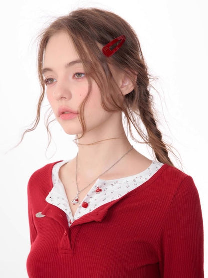 V-neck long-sleeved blouse【s0000006165】