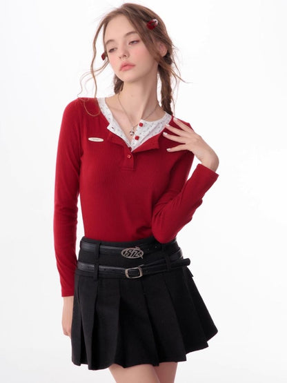 V-neck long-sleeved blouse【s0000006165】