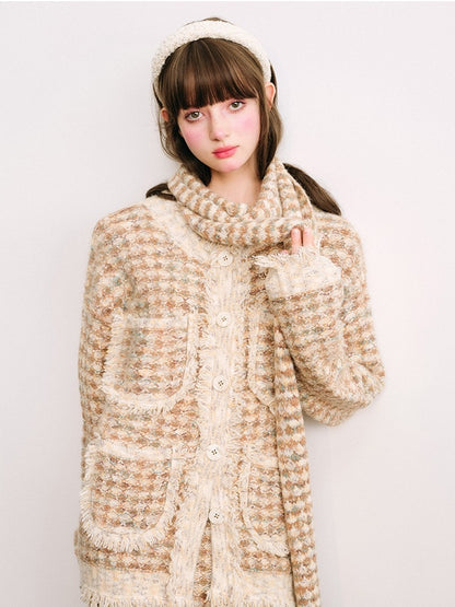 Knitted Fringe Cardigan Jacket With Stole &amp; Long Skirt【s0000003854】