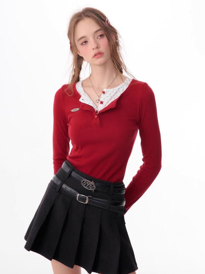 V-neck long-sleeved blouse【s0000006165】