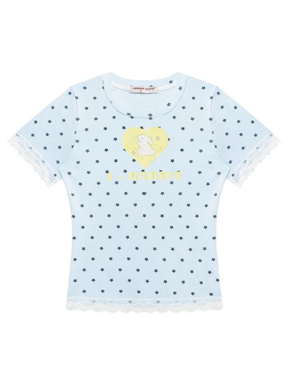 Polka Dot Star Heart Rabbit Print Crew Neck Short Sleeve T-Shirt【s0000013012】