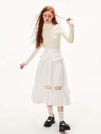 Ruffled Ribbon Shirt &amp; Splicing Lace Skirt【s0000003552】