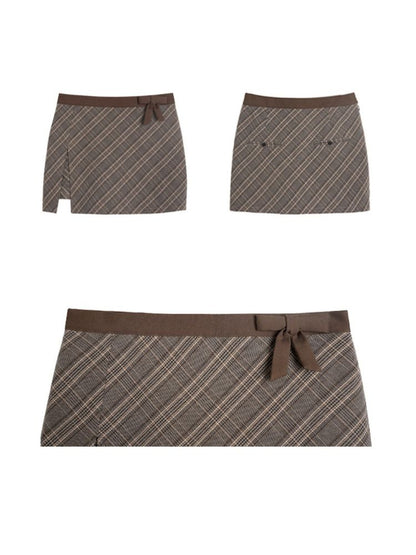 Sweet Ribbon Plaid Trapezoid Mini Skirt【s0000002048】