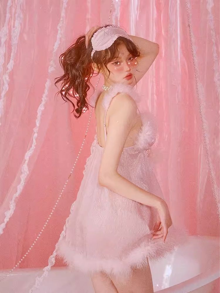 섹시한 잠옷 핑크 ha lte r d res robe set [s0000006583]