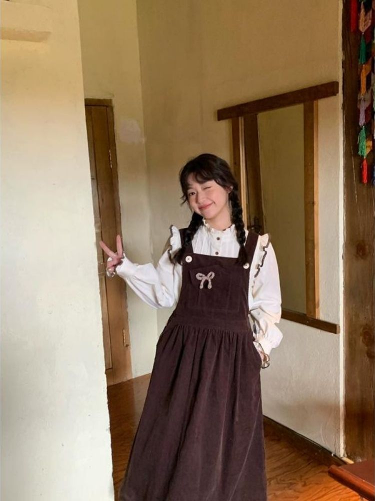 Corduroy Bow Pocket Sleeveless Vest Dress【s0000005887】