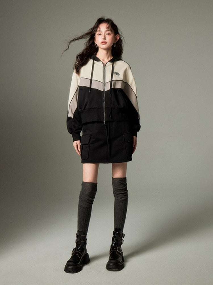 Sports Style ZIP-Up Hoodie ＆ A-Line Skirt【s0000003191】