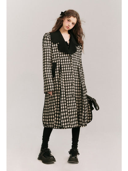 Monotone Plaid Loose Wool Coat【s0000003858】