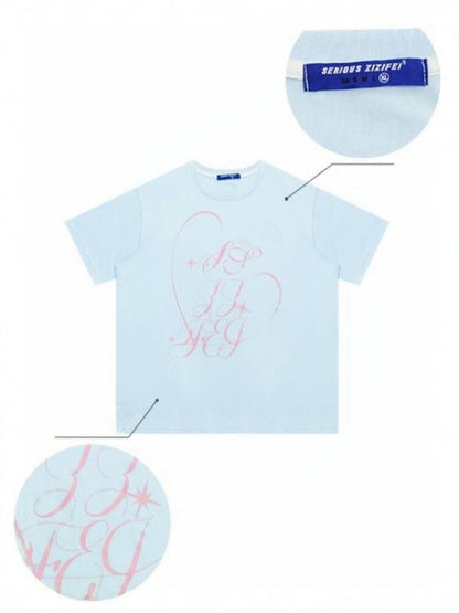 Letter Print Round Neck Loose Large Short Sleeve T-Shirt【s0000013009】
