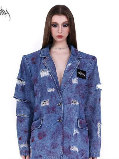 Shoulder pads genderless denim jacket【s0000002027】