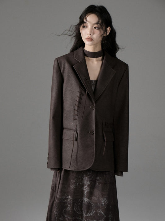 PU Leather Stitch Retro Jacket [s0000004400]