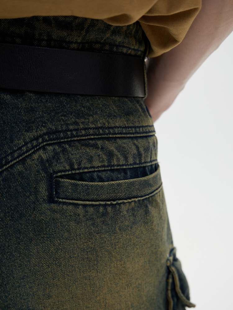 Multi Pocket Wide Leg Washed Denim Jeans【s0000006749】