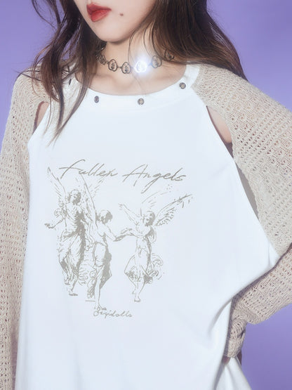 Slit Raglan Angel Print Knit T-Shirt【s0000003825】