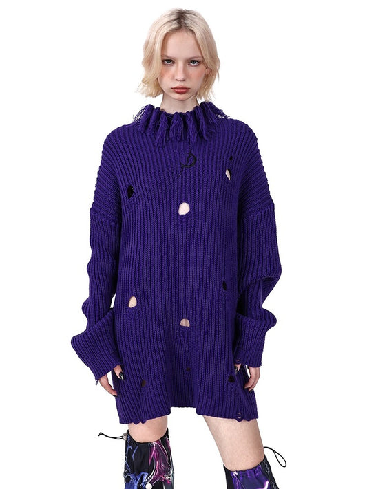 Turtleneck Ripped Loose Sweater【s0000004355】