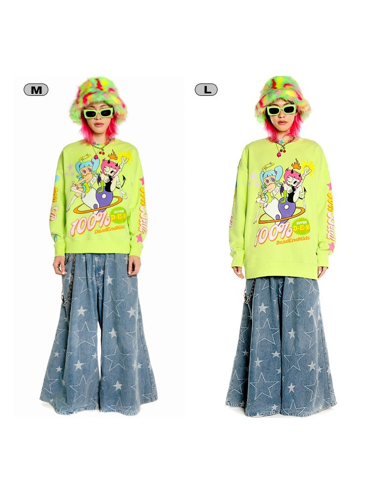 Y2K American Retro Angel &amp; Devil Girl Print Loose Sweat / Bear Gummy Bag [s0000003888]