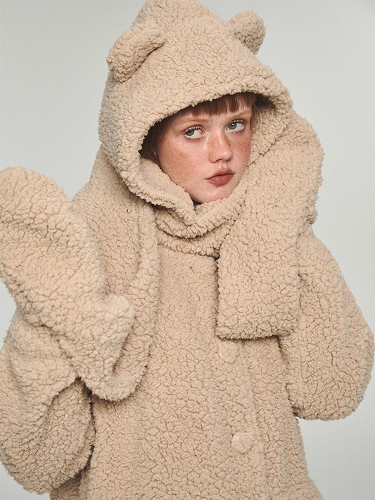Fleece Jacket &amp; Bear Ear Scarf Hat【s0000005005】