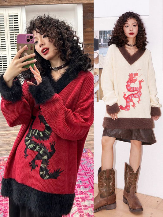 Loose Dragon Print Sweater【s0000005124】