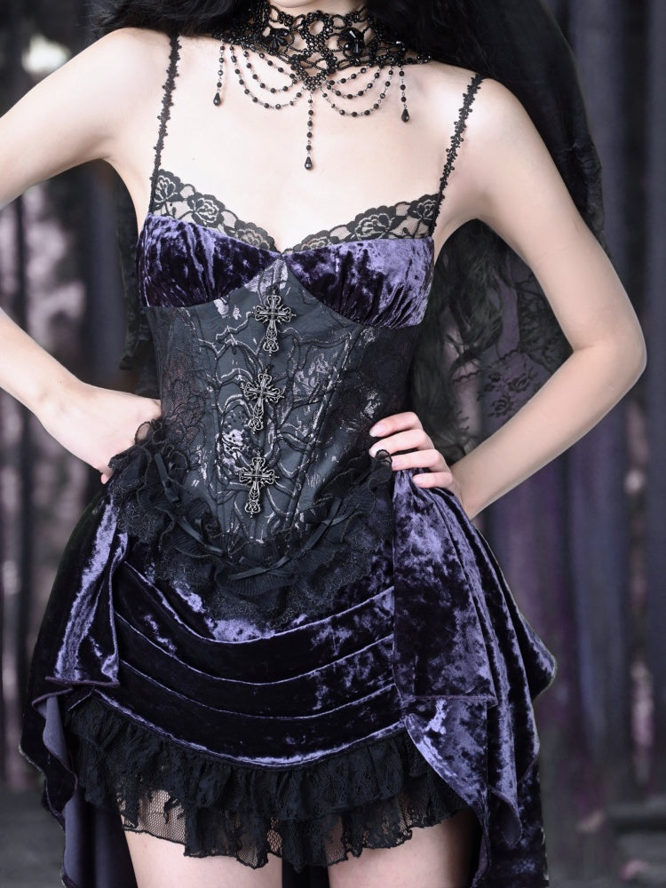 Gothic Velvet Lace Suspender Dress【s0000003866】