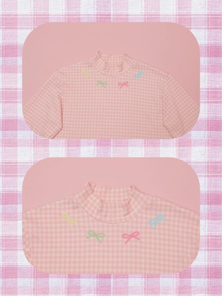 Retro Girl Colorful Bow Plaid Bottom Shirt【s0000004289】