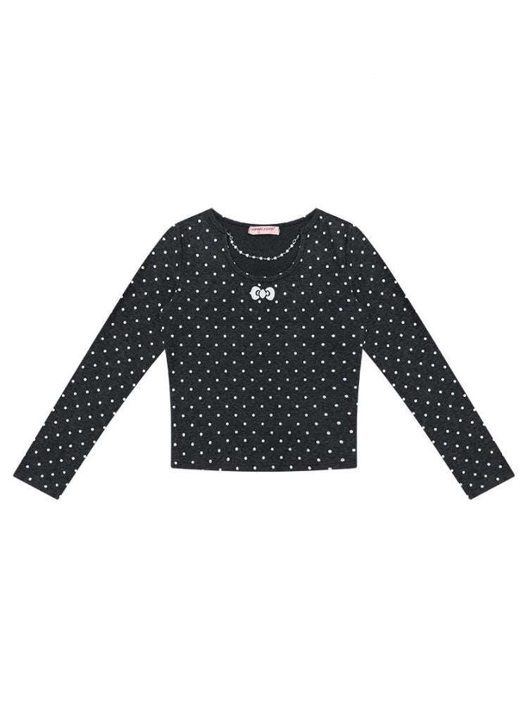 Polka Dot Chain Top Iong Sleeve T-Shirt Slim Knitted Base Shirt【s0000015256】