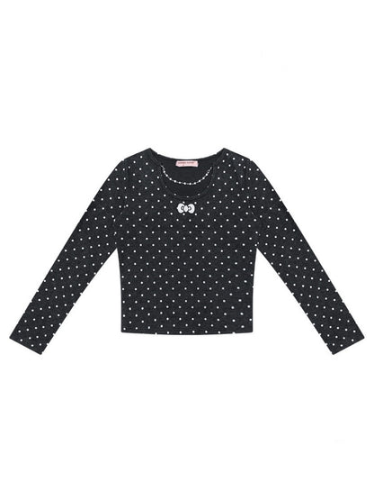 Polka Dot Chain Top Iong Sleeve T-Shirt Slim Knitted Base Shirt【s0000015256】