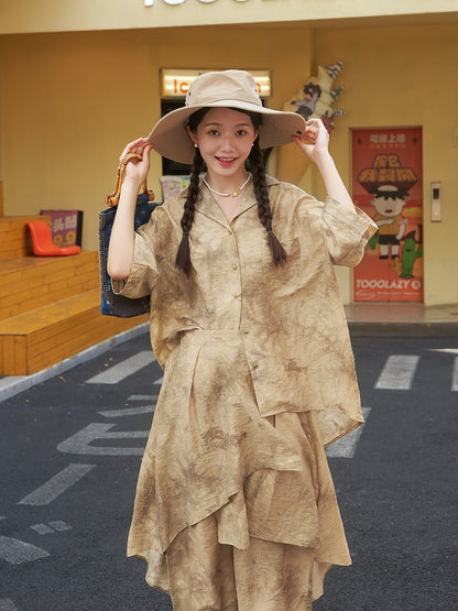 Jacquard Retro Chinese Style Loose Shirt &amp; Pants Skirt Set Up【s0000002978】