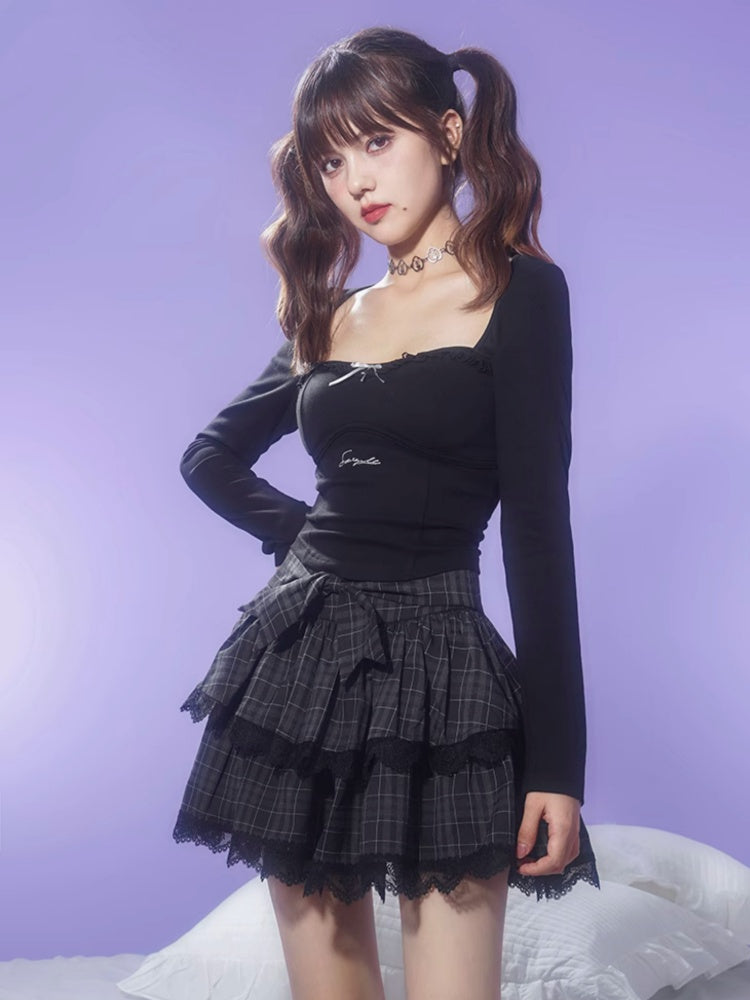 Plaid Ribbon Cake Mini Skirt【s0000003831】