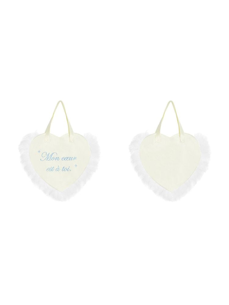 Romantic Sweet Creamy Satin Feather Heart Bag【s0000002039】