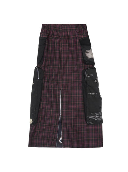 Plaid Zipper Short Jacket &amp; Patch Pocket Long Skirt【s0000003884】