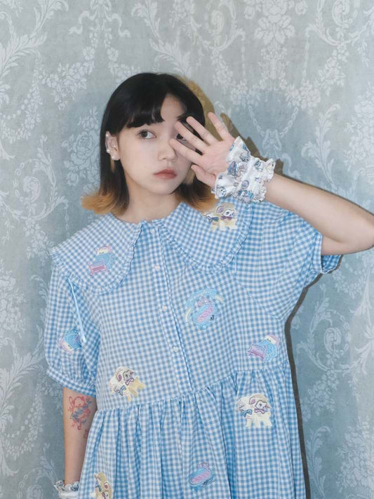 Sheep Embroidery Plaid Frill Dress【s0000007750】