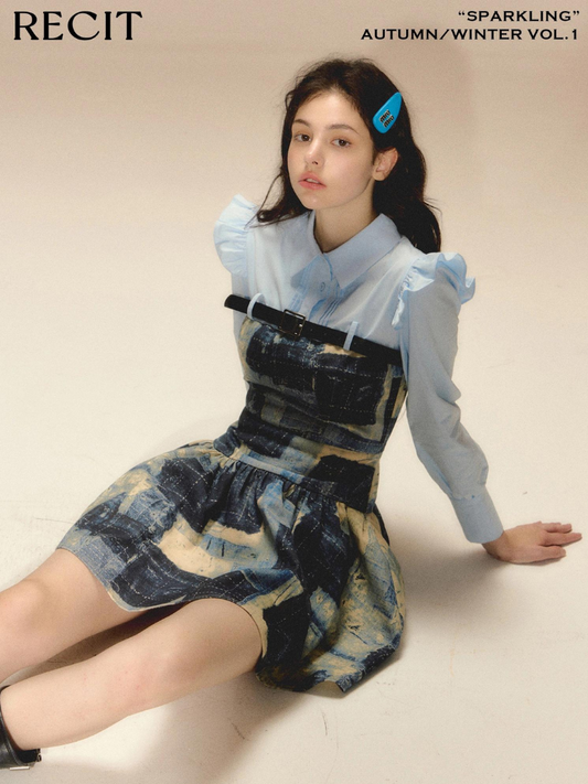 Light blue denim long-sleeved dress【s0000003462】